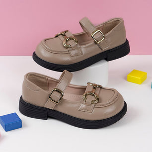 Kid's PU Round Toe Buckle Closure Solid Pattern Elegant Shoes