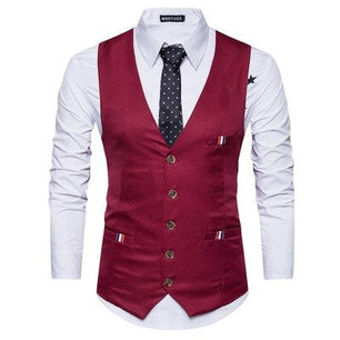 Men's Polyester V-Neck Single Breasted Formal Wear Suit Vest