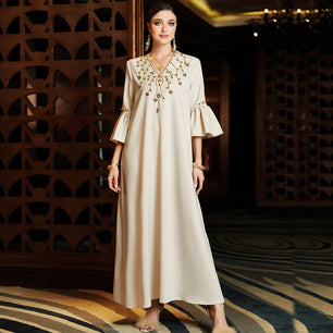 Women's Arabian Polyester Full Sleeve Solid Pattern Casual Dresses