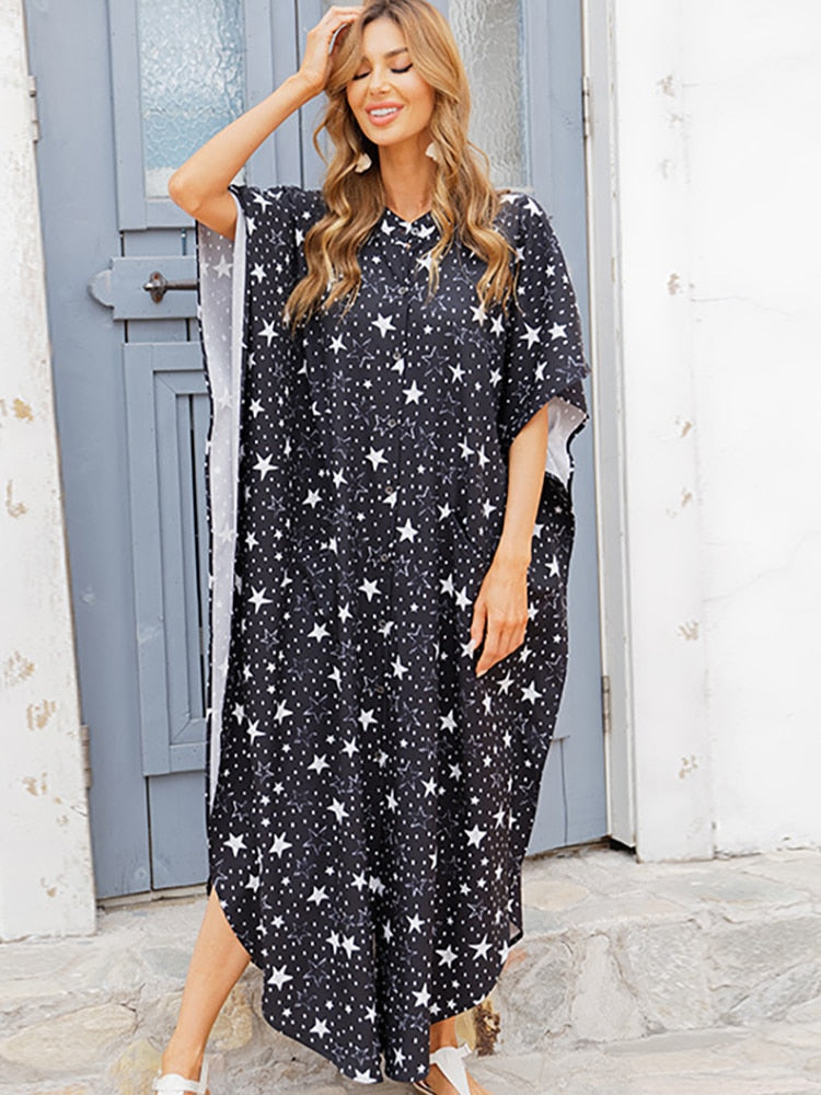 Women's Polyester Front Button Closure Kaftan Beachwear Cover Up