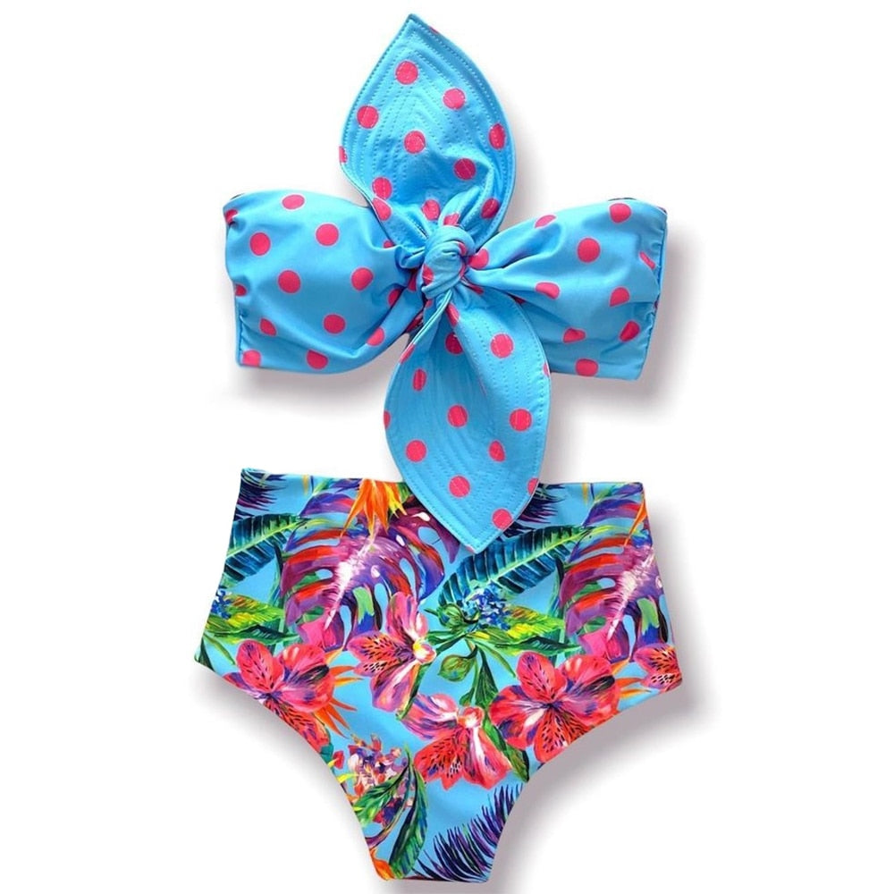 Women's Polyester High Waist Elegant Sexy Swimwear Bikini Set