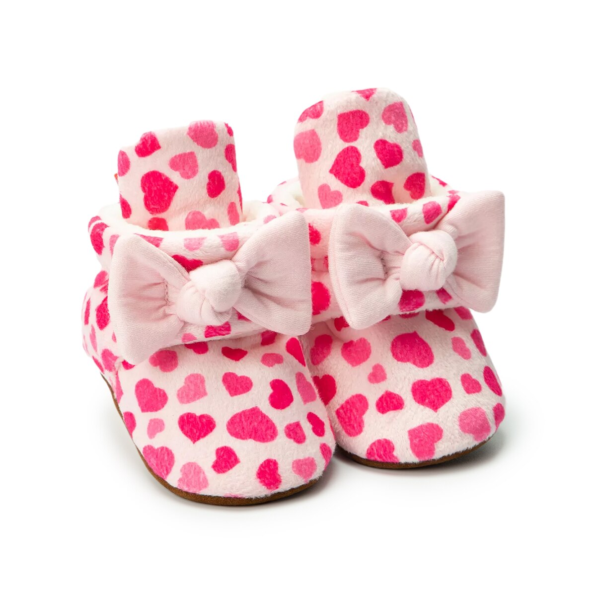 Baby's Round Toe Hook Loop Closure Heart Printed Crib Shoes