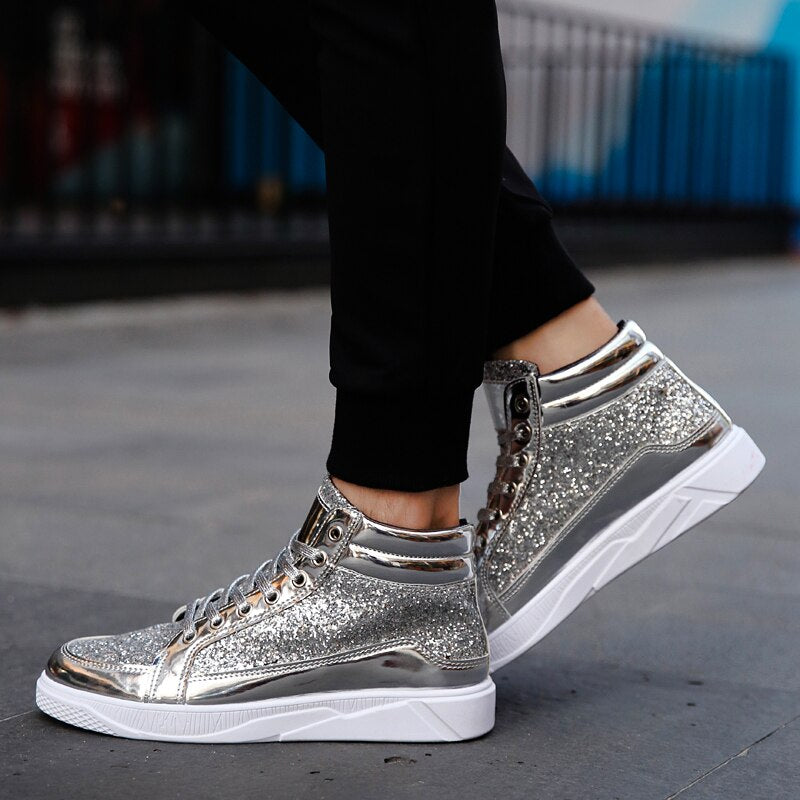 Women's PU High Top Lace-Up Closure Formal Wear Sequins Sneakers