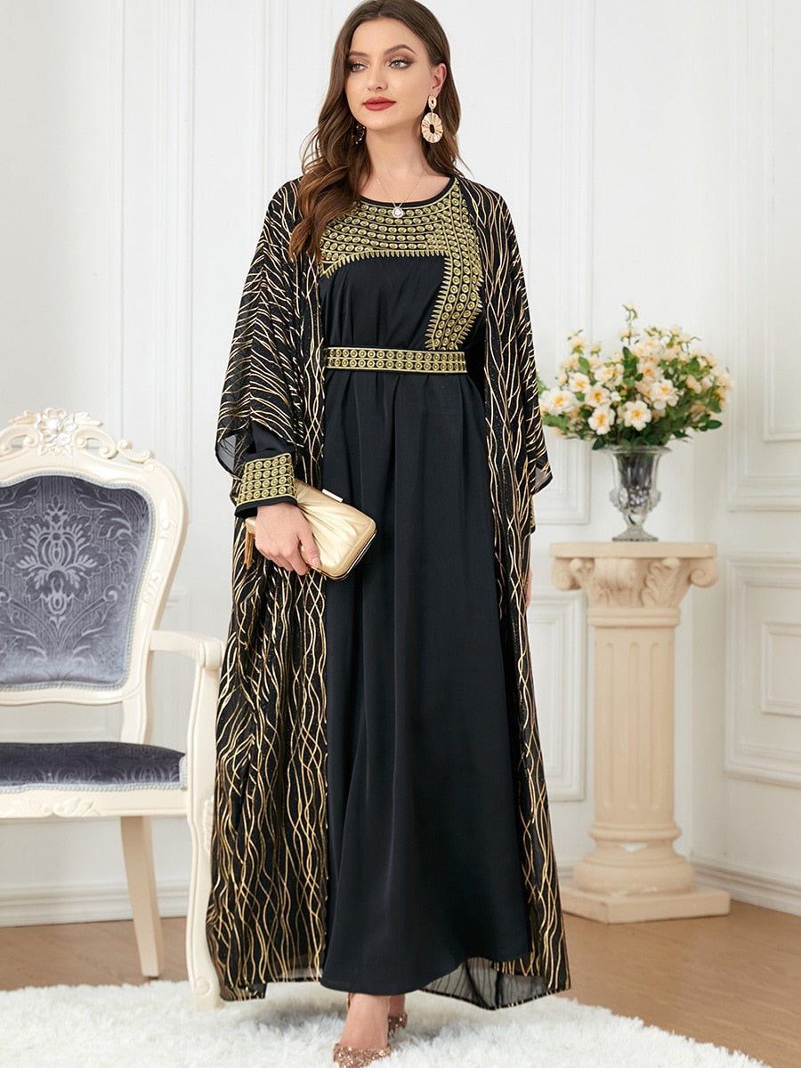 Women's Arabian Polyester Full Sleeve Embroidery Casual Dress
