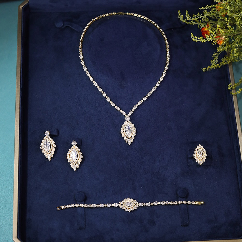 Women's Copper Cubic Zirconia Luxury Bridal Wedding Jewelry Sets