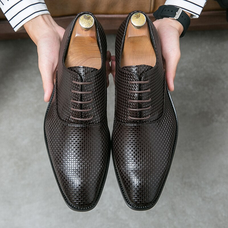 Men's Genuine Leather Plain Pointed Toe Lace-Up Formal Shoes