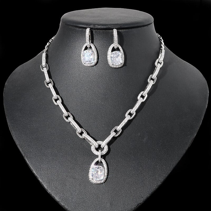 Women's Copper Cubic Zirconia Luxury Wedding Trendy Jewelry Set