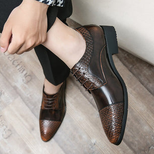 Men's Genuine Leather Pointed Toe Lace-Up Closure Formal Shoes