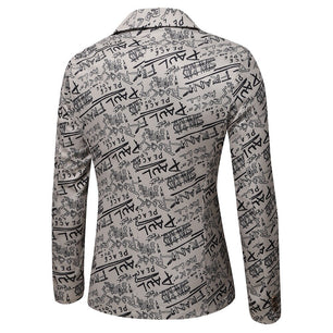 Men's Polyester Full Sleeve Single Button Letter Printed Blazers