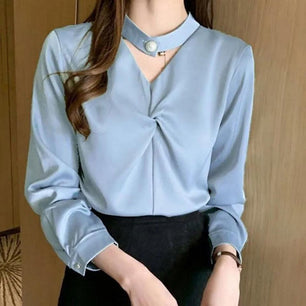 Women's Halter V-Neck Long Flare Sleeves Casual Loose Blouse