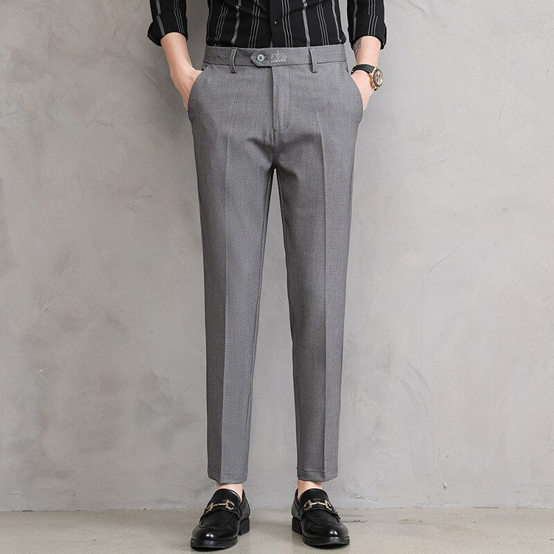 Men's Polyester Zipper Fly Closure Plain Pattern Casual Pants