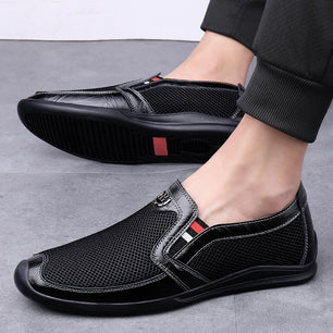 Men's Genuine Leather Pointed Toe Slip-On Closure Casual Shoes