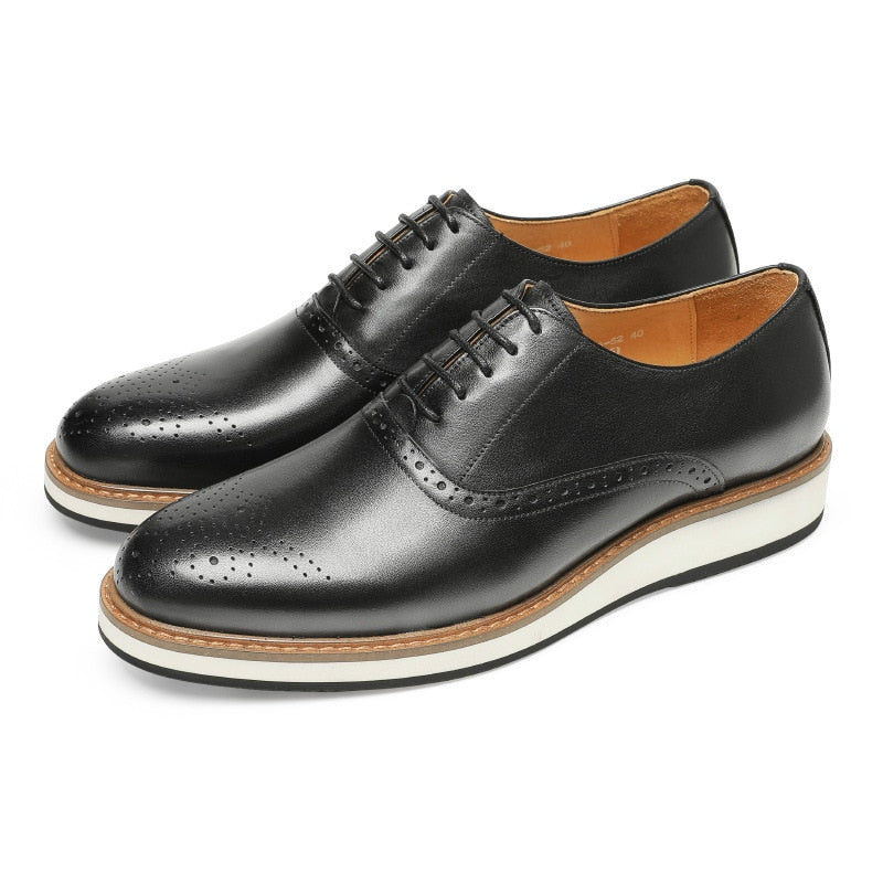 Men's Round Toe Genuine Leather Formal Lace-Up Wedding Shoes