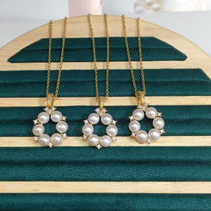 Women's Gold Filled Freshwater Pearl Trendy Round Necklaces