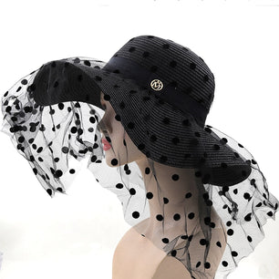 Women's Straw Sun Protection Dotted Pattern Elegant Sun Hat