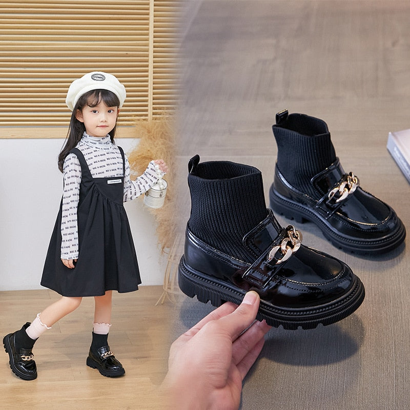 Kid's PU Leather Round Toe Slip-On Closure Solid Pattern Boots