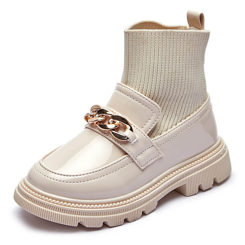 Kid's PU Leather Round Toe Slip-On Closure Solid Pattern Boots