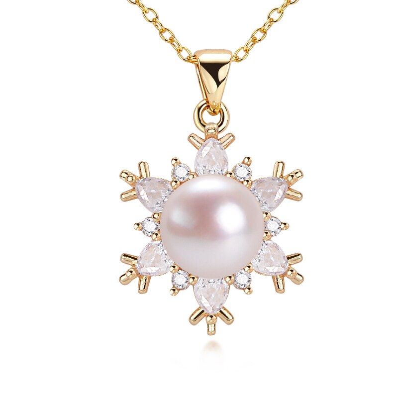 Women's Gold Filled Zircon Freshwater Pearl Trendy Star Necklace