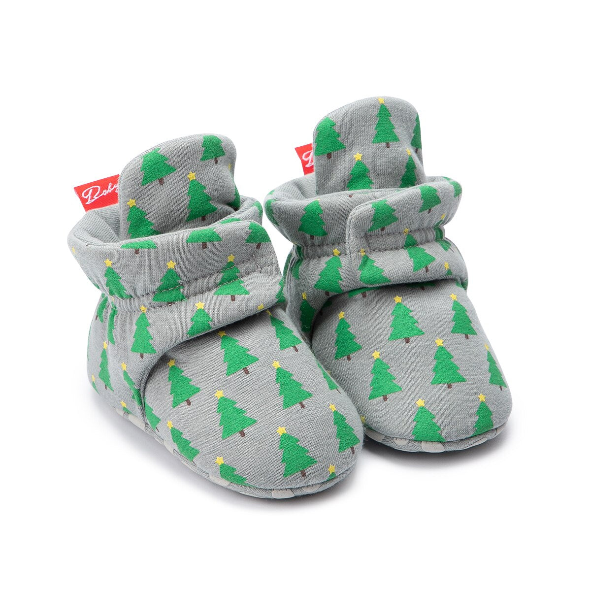 Baby's Round Toe Hook Loop Closure Printed Pattern Crib Shoes