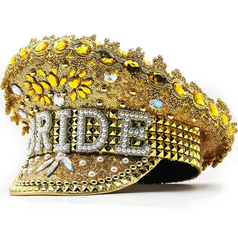 Women's Acrylic Beaded Pattern Luxury Rhinestone Glamorous Hat