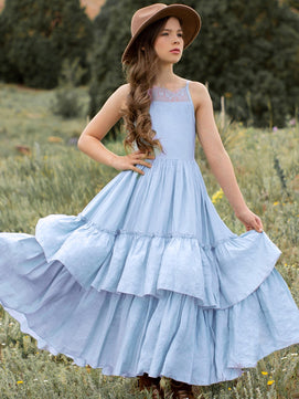 Kid's Cotton O-Neck Sleeveless Ruffle Wedding Party Dresses