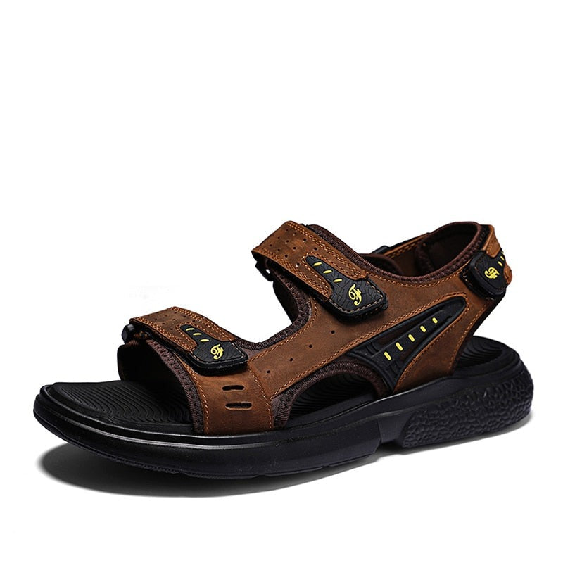 Men's Genuine Leather Open Toe Hook Loop Closure Casual Sandals