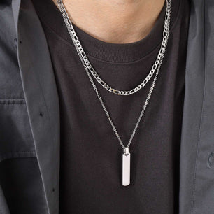 Men's Stainless Steel Link Chain Vertical Trendy Stylish Necklace