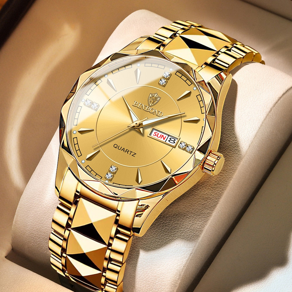 Men's Stainless Steel Push Button Hidden Clasp Mechanical Watches