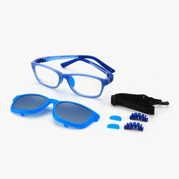 Kid's Acetate Polarized Clips On Rectangle Pattern Sunglasses