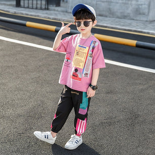 Kid's Cotton O-Neck Short Sleeves Printed T-Shirt With Pants