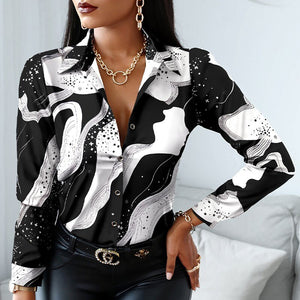 Women's Polyester Turn-Down Collar Full Sleeves Casual Blouses