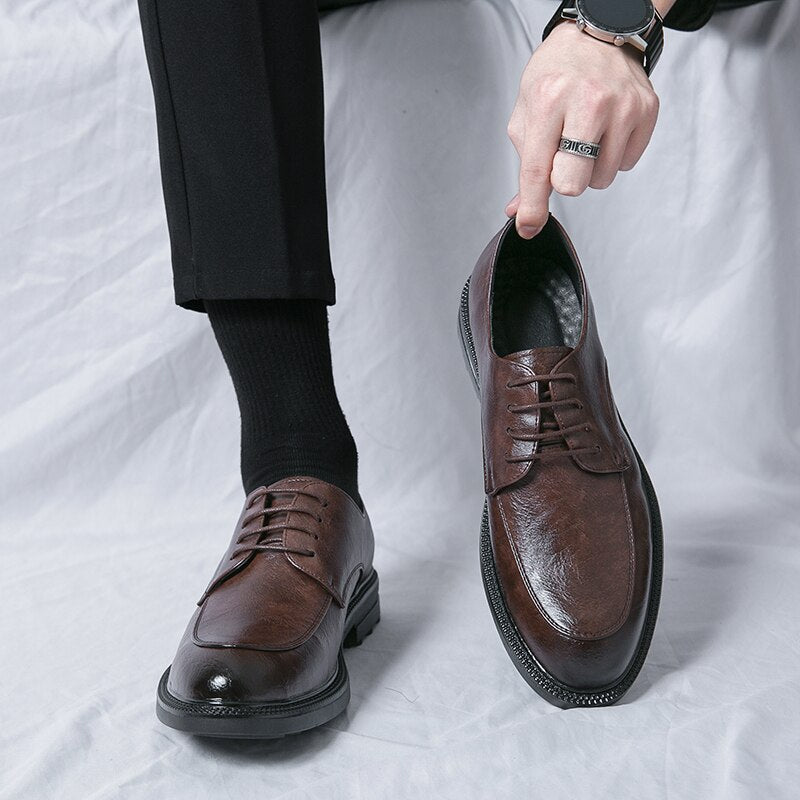 Men's Genuine Leather Round Toe Lace-Up Closure Formal Shoes