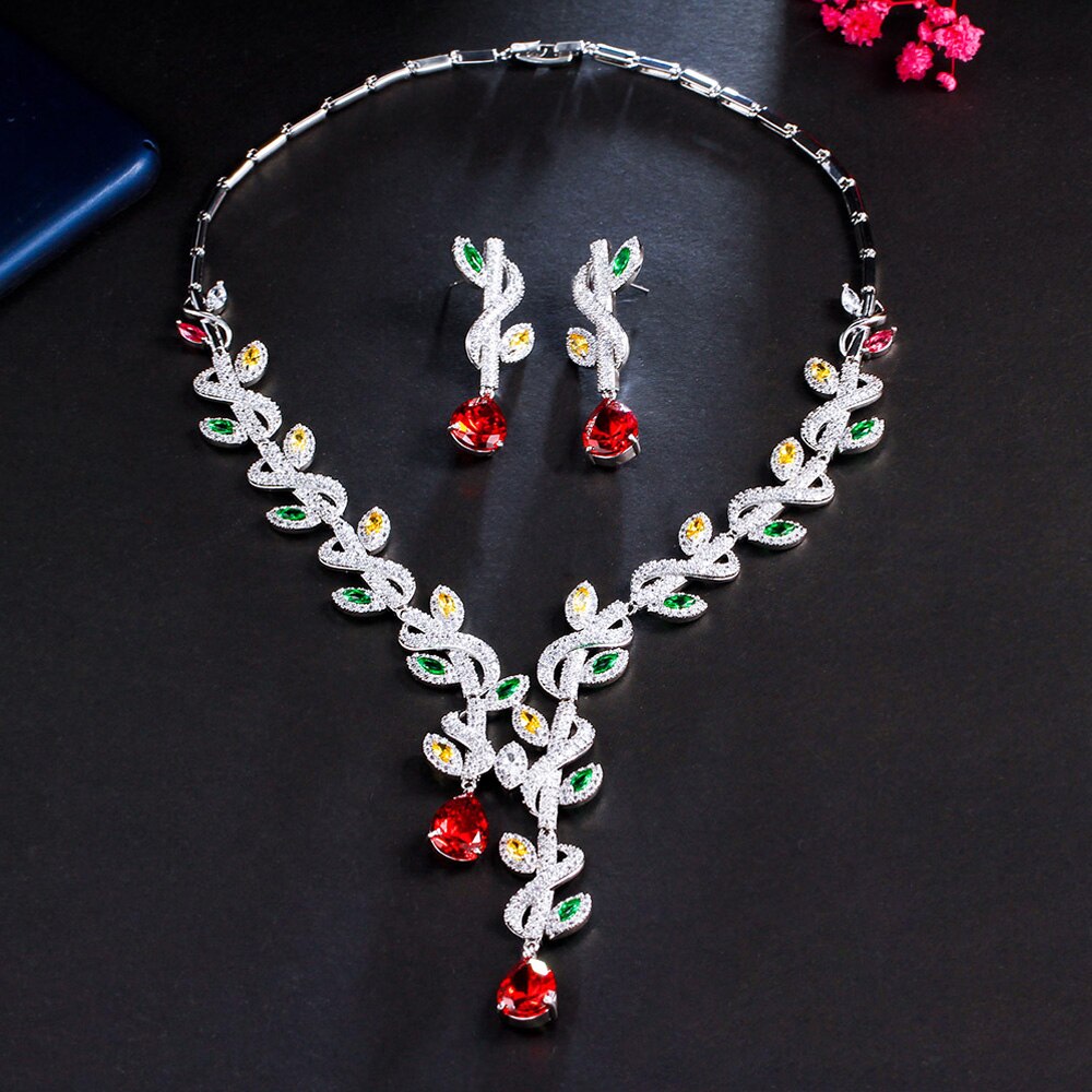 Women's Copper Cubic Zirconia Plant Pattern Wedding Jewelry Set