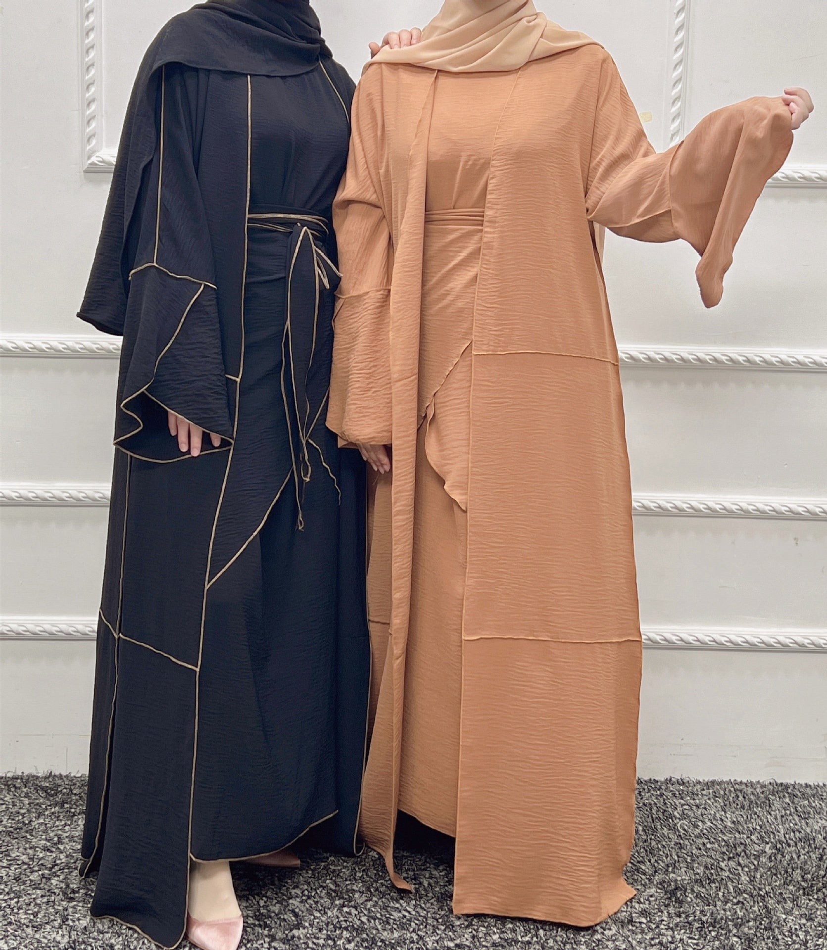 Women's Arabian Polyester Full Sleeves Three-Pieces Open Dress