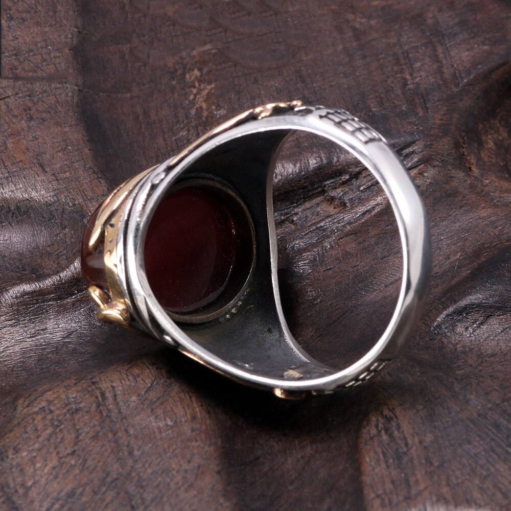 Men's 100% 925 Sterling Silver Bezel Setting Oval Vintage Ring