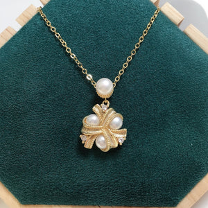 Women's 100% 925 Sterling Silver Geometric Pearl Pendant Necklace