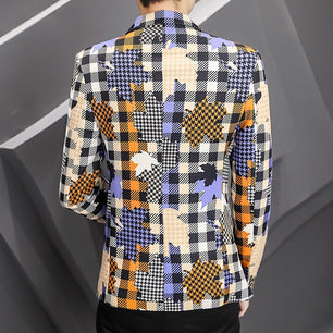 Men's Notched Collar Long Sleeve Printed Single Breasted Blazers