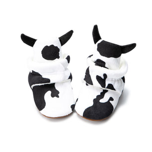 Baby's Round Toe Hook Loop Closure Printed Pattern Crib Shoes