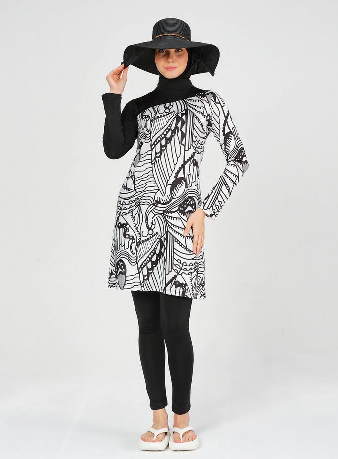 Women's Arabian Nylon Full Sleeve Printed Beach Swimwear Dress