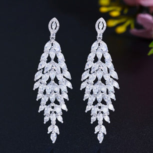 Women's Copper Cubic Zirconia Trendy Bridal Wedding Drop Earrings