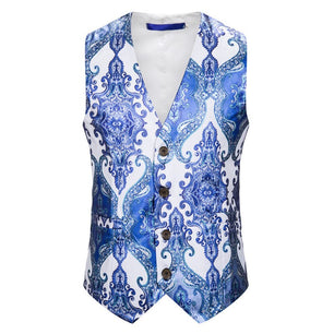 Men's V-Neck Sleeveless Floral Single Breasted Formal Vests