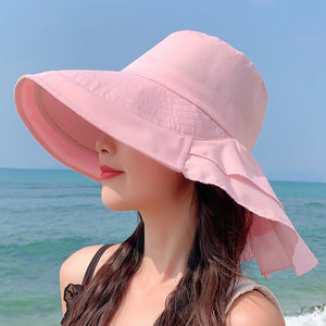 Women's Cotton Sun Protection Solid Pattern Elegant Beach Hat