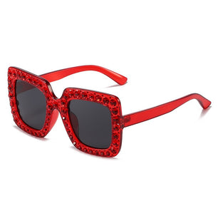 Kid's Plastic Frame Retro Rhinestone Oversized Square Sunglasses