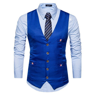 Men's Polyester V-Neck Single Breasted Formal Wear Suit Vest