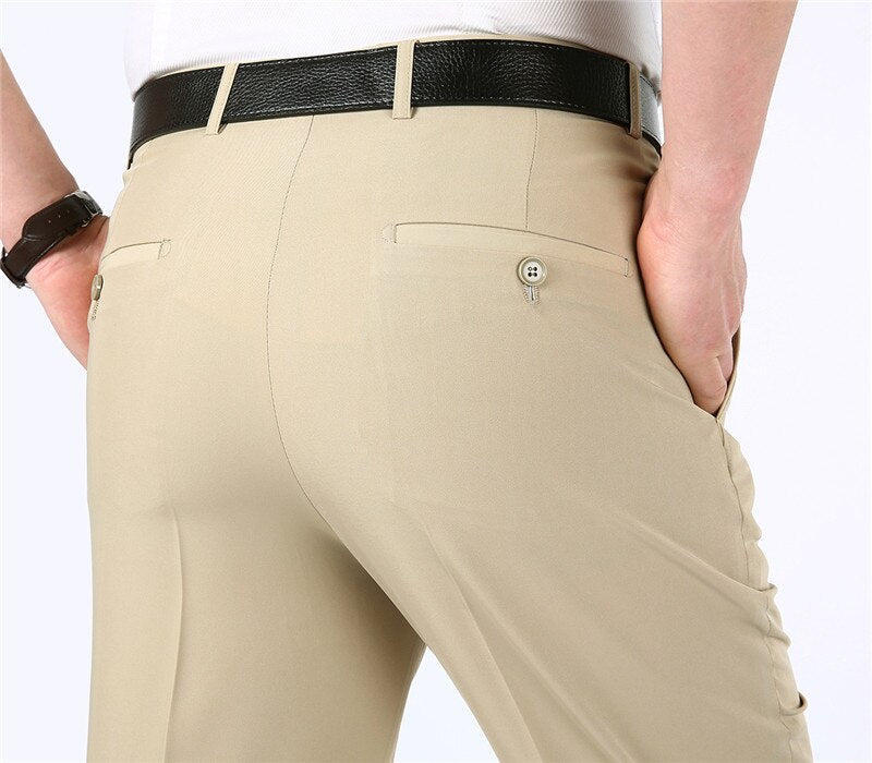 Men's Polyester Zipper Fly Closure Slim Fit Plain Formal Pants