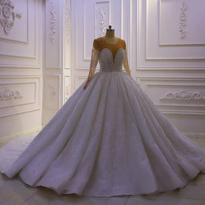 Women's Sweetheart-Neck Long Sleeve Court Train Wedding Dress