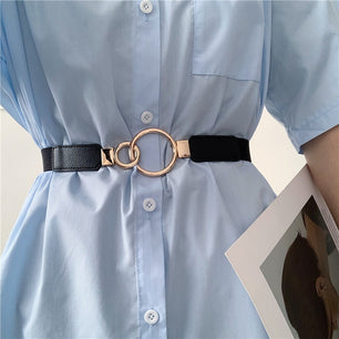 Women's PU Alloy Metal Buckle Thin Elastic Waistbands Circle Belt