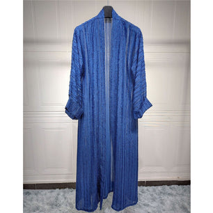 Women's Arabian Polyester Full Sleeves Striped Elegant Open Abaya