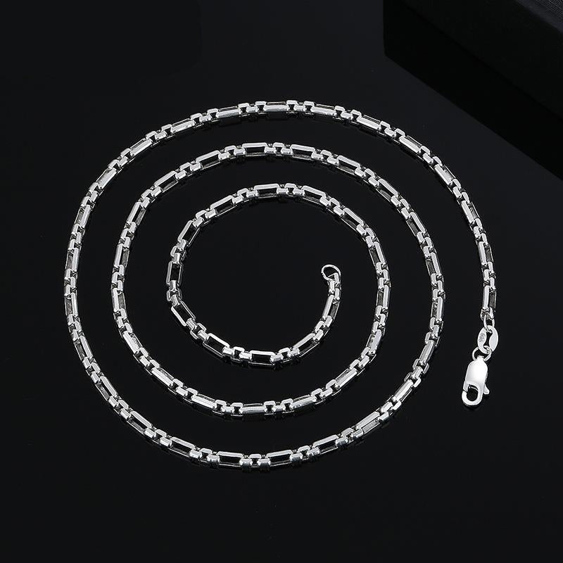 Men's 100% 925 Sterling Silver Hip-Hop Link Chain Trendy Necklace