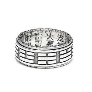 Men's 100% 925 Sterling Silver Round Pattern Punk Engraved Ring